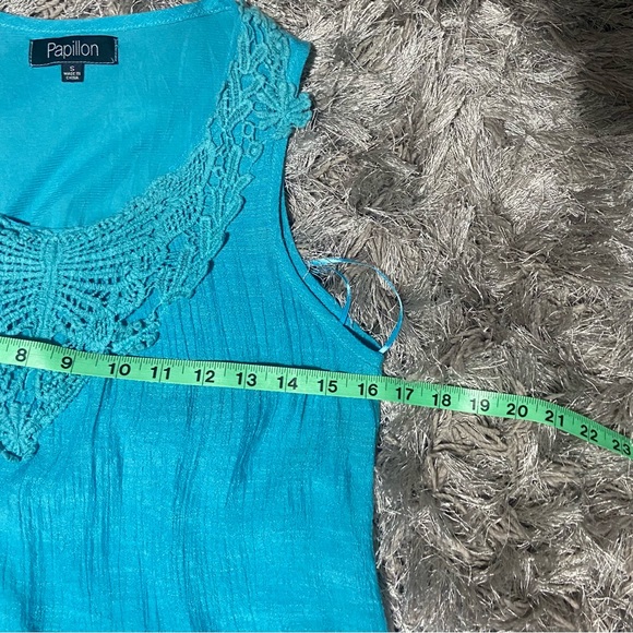 Papillon women blue viscose blend sleeveless asymmetrical hemline tunic. Size S. - Picture 11 of 11